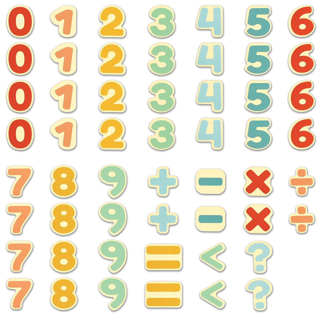 Hape: Magnetic Numbers - 54pcs, Colorful Wooden Magnets, #'s 1-10 & Math Symbols, Perfect For Easels & Fridges, Math Preschool Learning, Kids Ages 3+